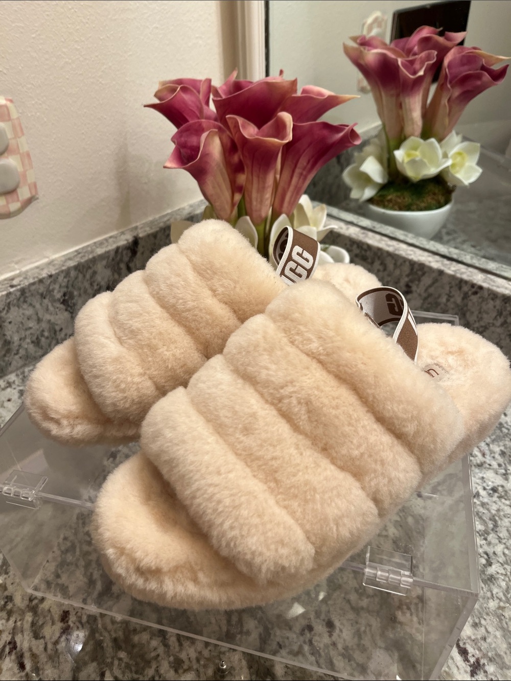 UGG Plush Shearling Slide Slippers - Cream